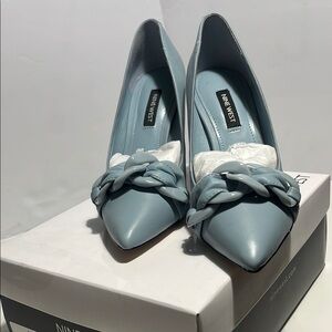 Nine West Blue Heels with Chain Detail